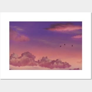 Fly High Sunset Over the Clouds Landscape Painting - Relaxing Scenery Design Posters and Art